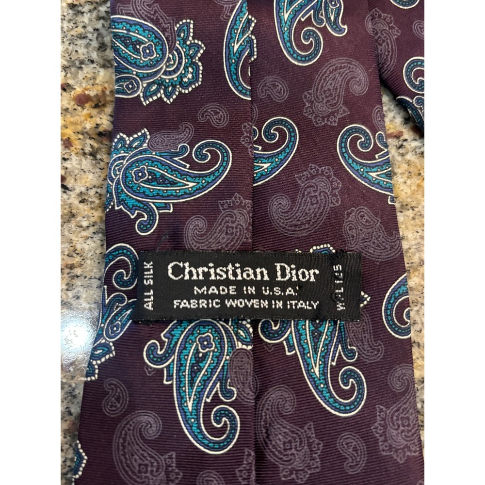 Christian Dior Necktie All‎ Silk Paisley Pattern Made in USA Fabric Italy